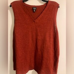 Eileen Fisher Woman Classic Rust Colored 100% Linen Sweater Vest Size 2X